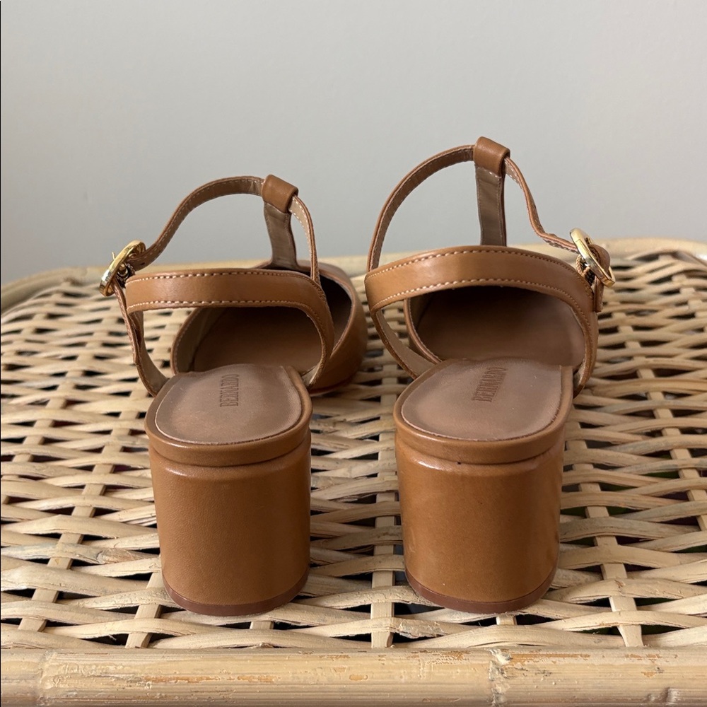 Bernardo Cognac T-Strap Leather Heels - Picture 3 of 5